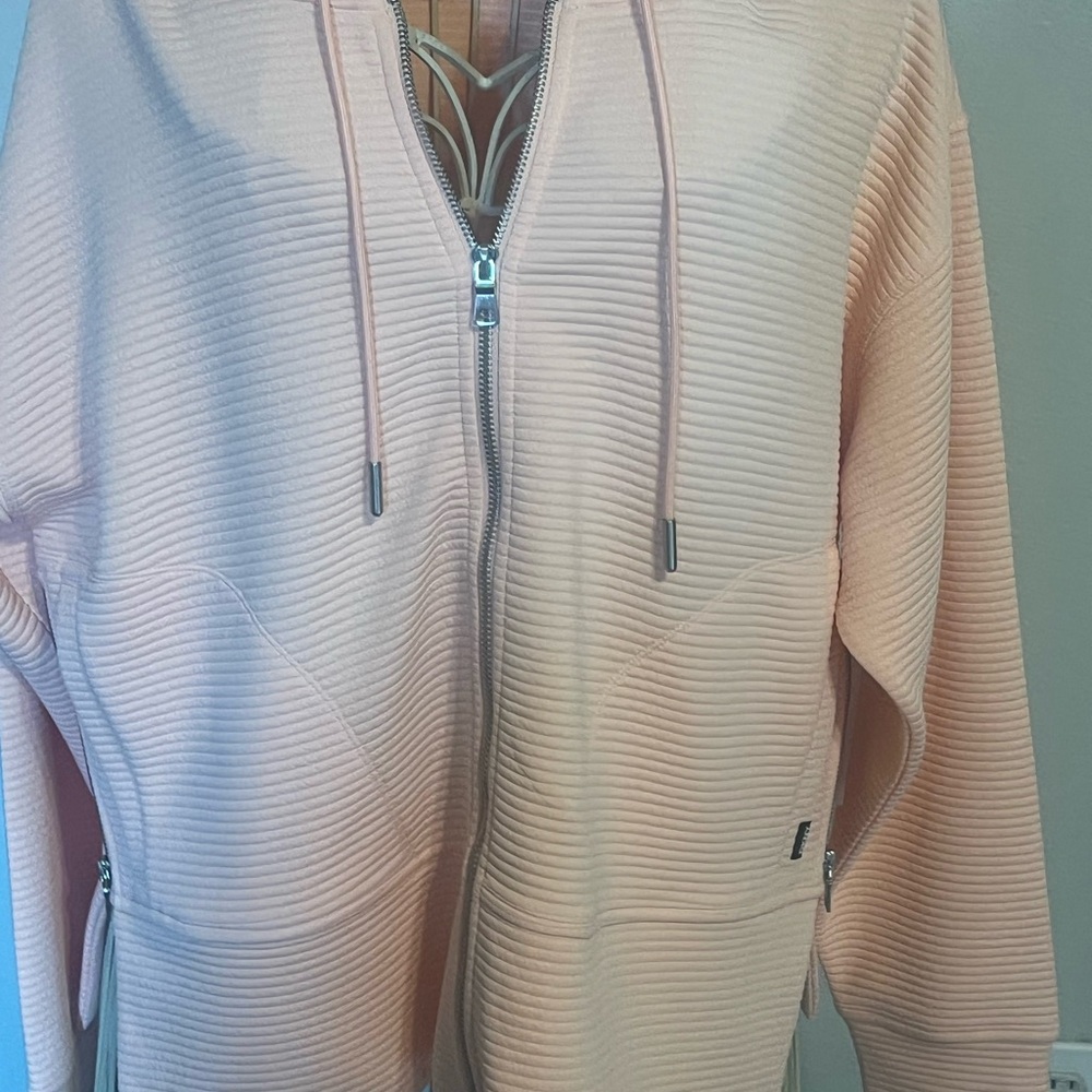 DKNY Sporto Blush Pink Ribbed Zip-Up Hoodie